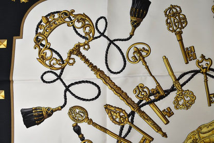 Hermes Carre 90 Scarf Key Pattern les Cles Vintage Black White — view 5