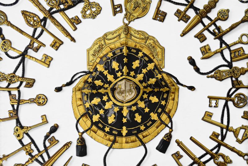 Hermes Carre 90 Scarf Key Pattern les Cles Vintage Black White — view 4