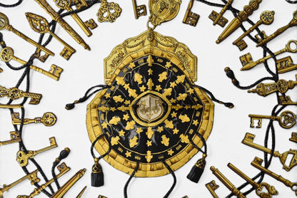 Hermes Carre 90 Scarf Key Pattern les Cles Vintage Black White — view 4