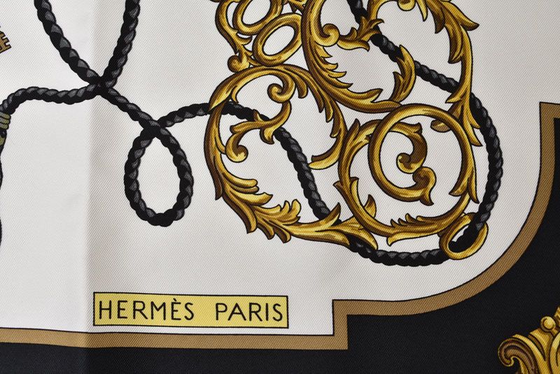 Hermes Carre 90 Scarf Key Pattern les Cles Vintage Black White — view 3
