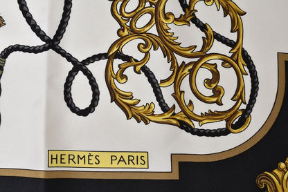 Hermes Carre 90 Scarf Key Pattern les Cles Vintage Black White — view 3