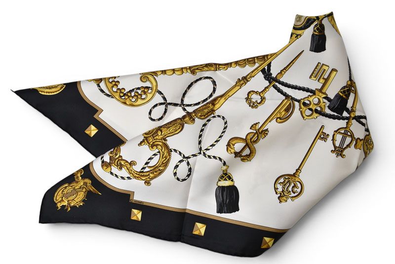 Hermes Carre 90 Scarf Key Pattern les Cles Vintage Black White — view 2