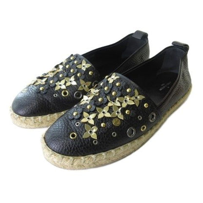 Louis Vuitton Espadrilles Slip on Shoes Monogram Flower Black