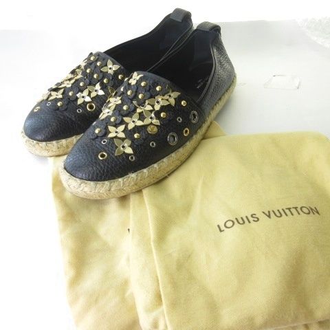 Louis Vuitton Espadrilles Slip on Shoes Monogram Flower Black — view 7