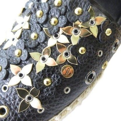 Louis Vuitton Espadrilles Slip on Shoes Monogram Flower Black — view 4