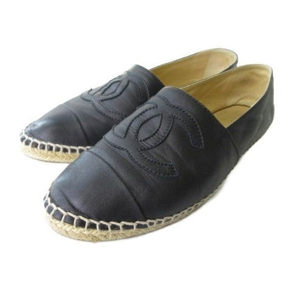 Chanel Espadrilles Slip on Shoes Lambskin Black