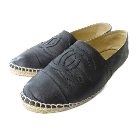 Chanel Espadrilles Slip on Shoes Lambskin Black