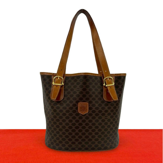 Celine Vintage Magadam Blason Triomphe Pattern Logo Leather Tote Brown