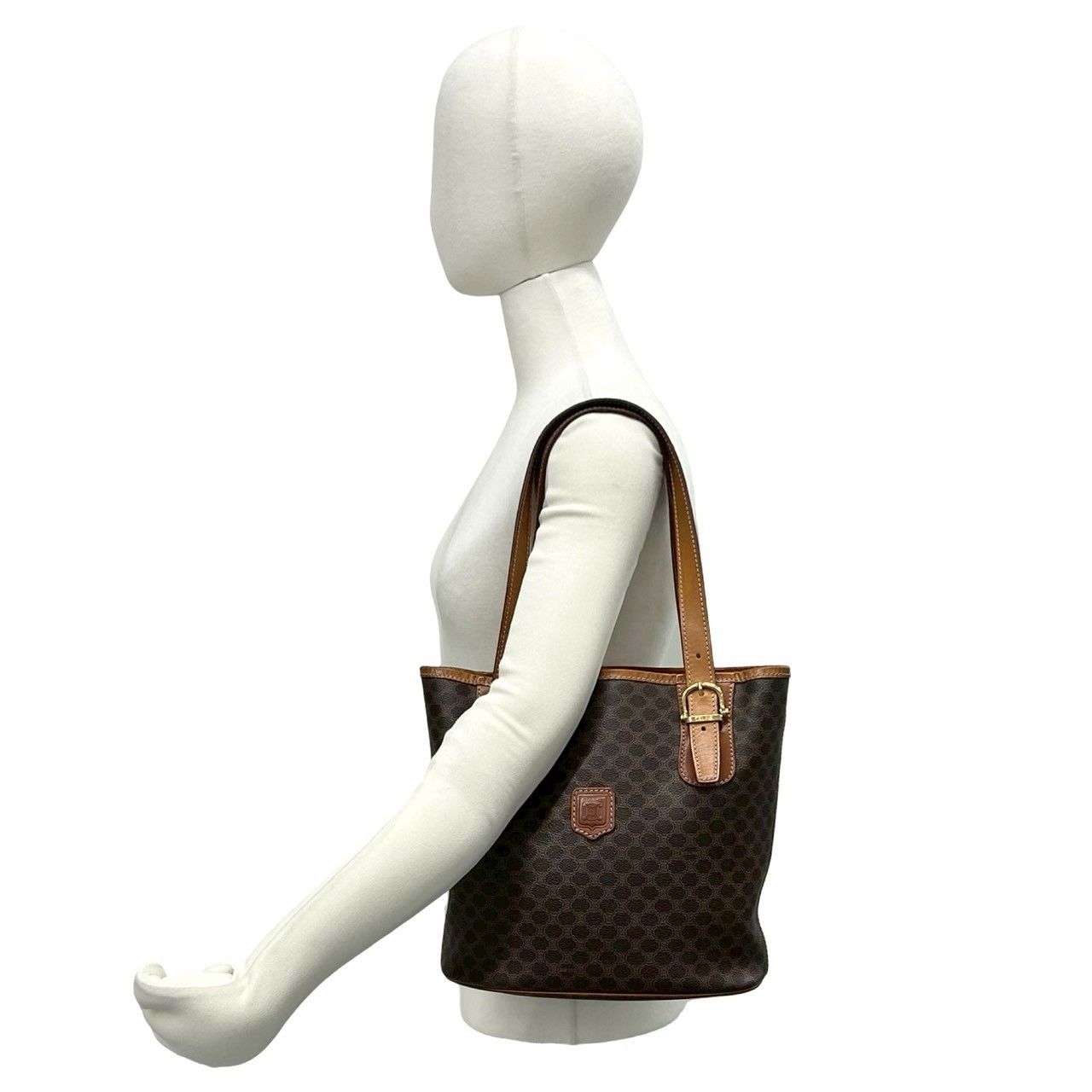 Celine Vintage Magadam Blason Triomphe Pattern Logo Leather Tote Brown — view 2