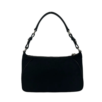 Prada Triangle Logo Nylon Leather Shoulder Bag Semi Black — view 3