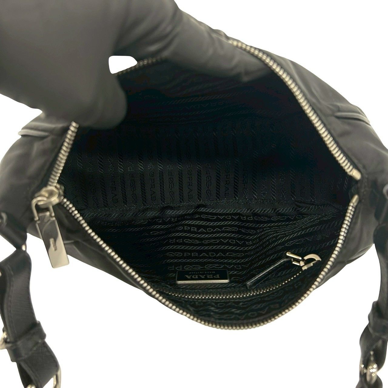 Prada Triangle Logo Nylon Leather Shoulder Bag Semi Black — view 9