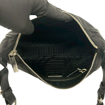Prada Triangle Logo Nylon Leather Shoulder Bag Semi Black — view 9
