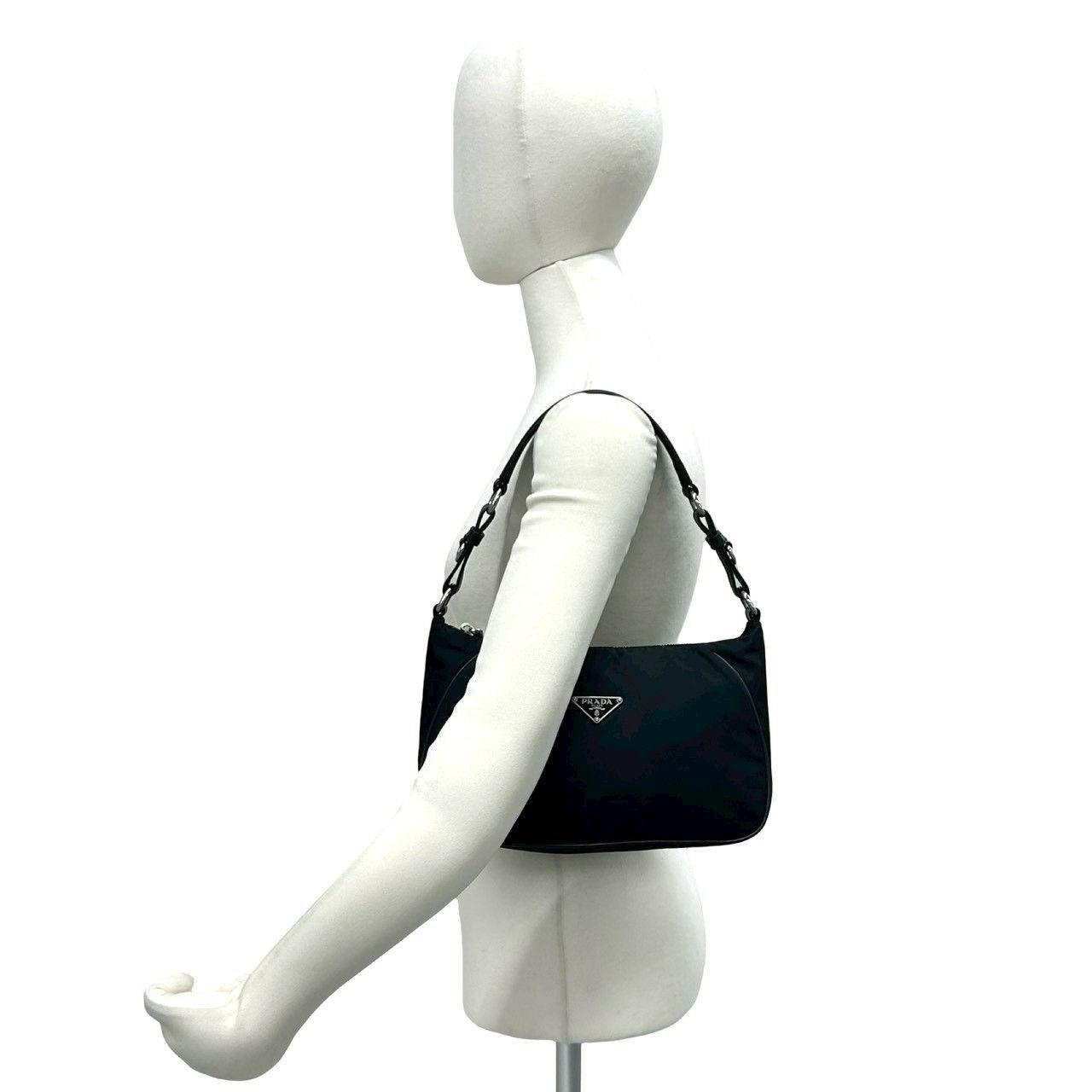 Prada Triangle Logo Nylon Leather Shoulder Bag Semi Black — view 2