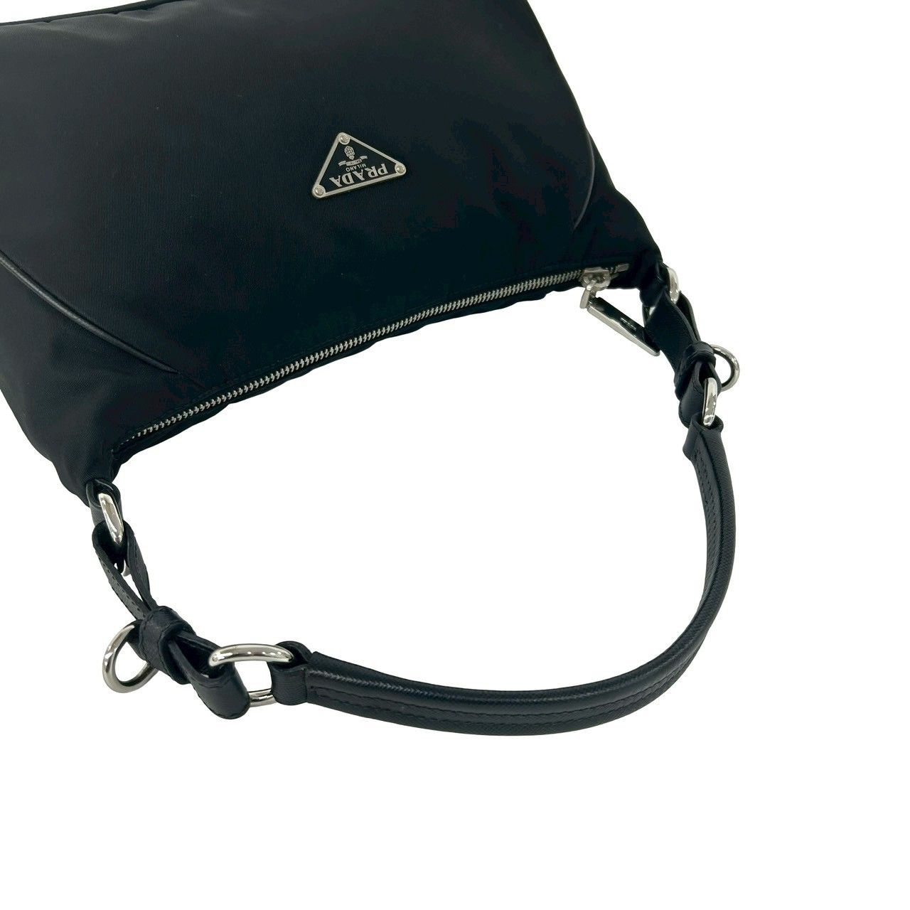Prada Triangle Logo Nylon Leather Shoulder Bag Semi Black — view 4