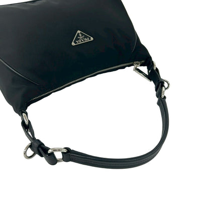 Prada Triangle Logo Nylon Leather Shoulder Bag Semi Black — view 4
