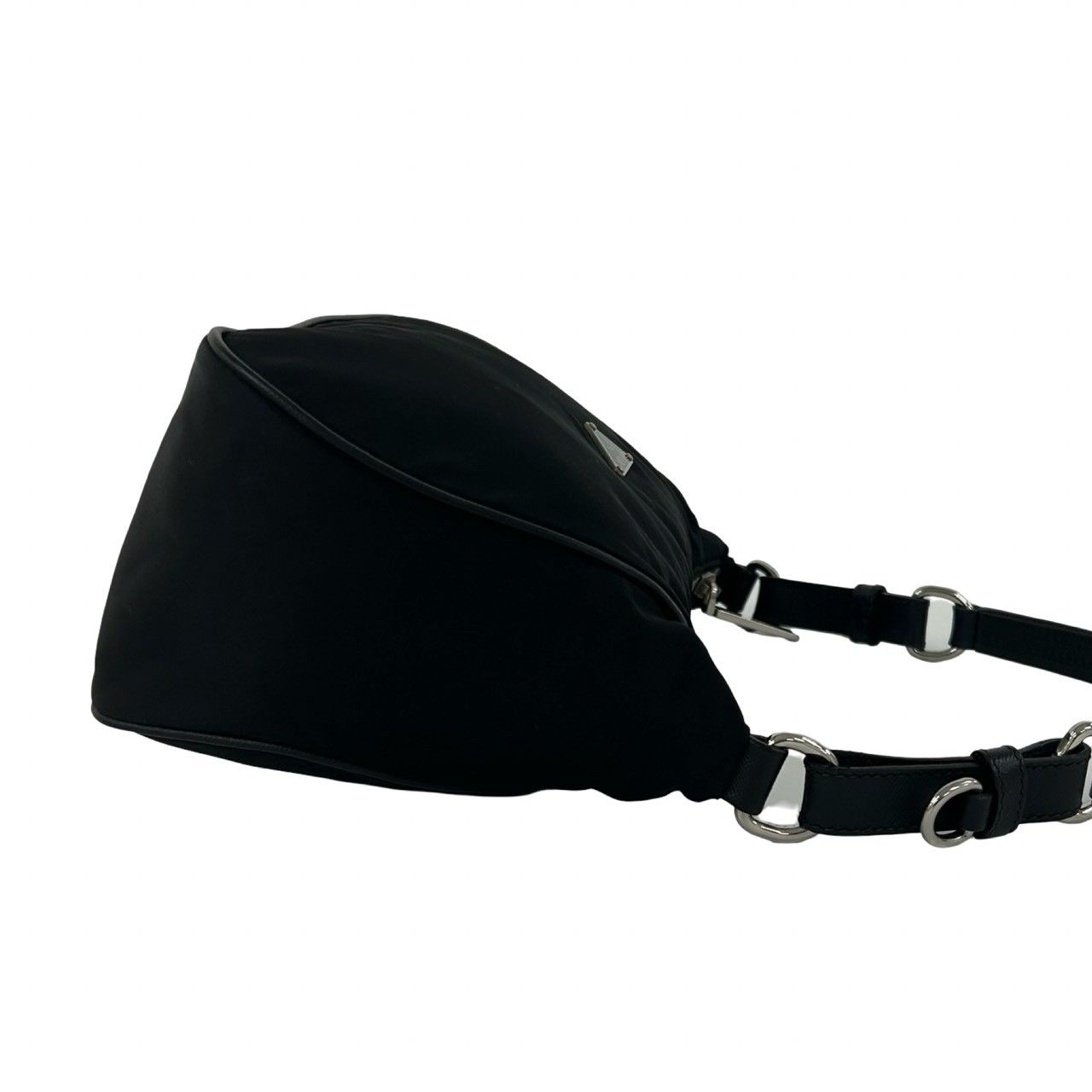 Prada Triangle Logo Nylon Leather Shoulder Bag Semi Black — view 6