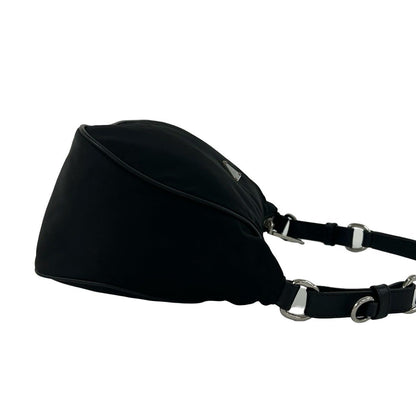 Prada Triangle Logo Nylon Leather Shoulder Bag Semi Black — view 6