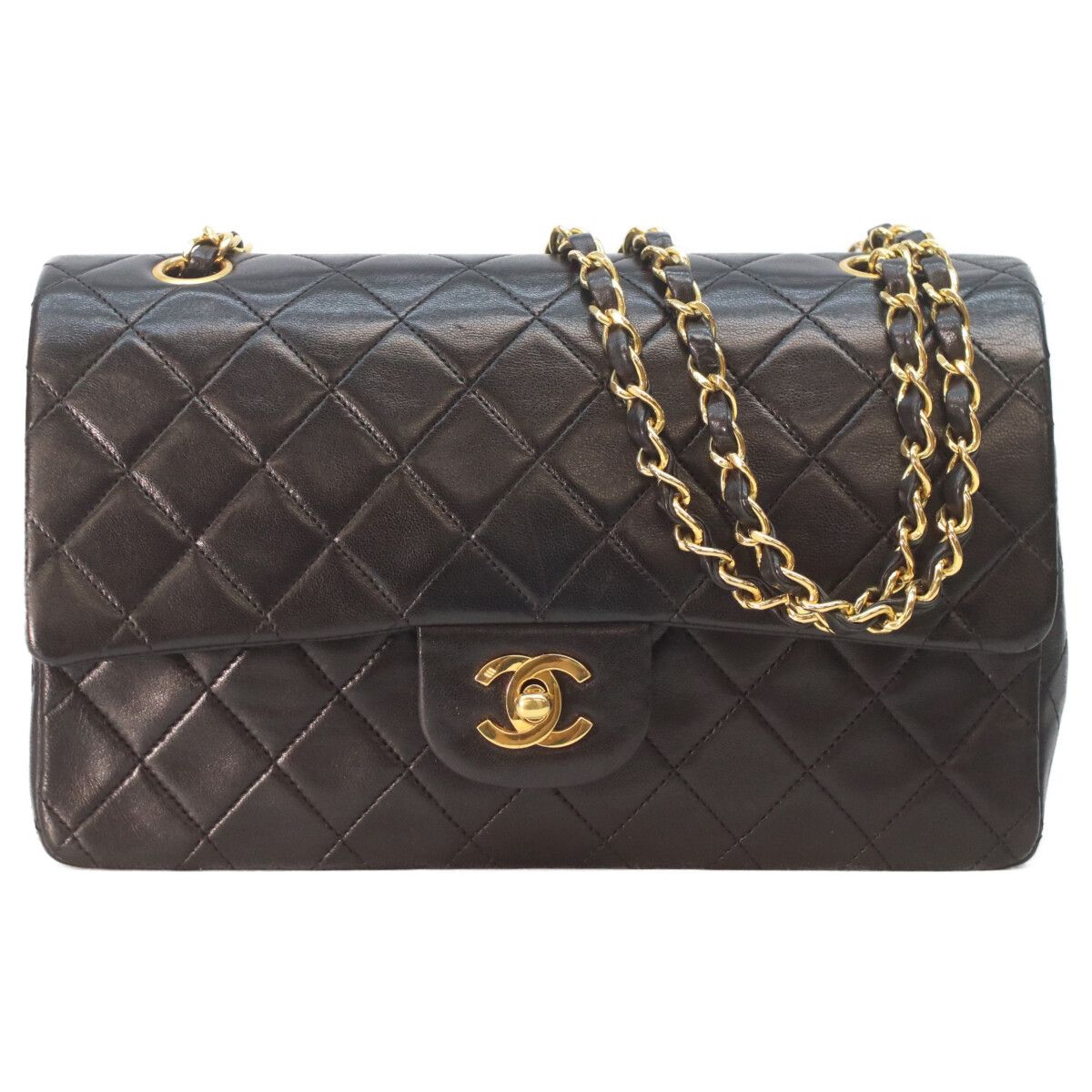 Chanel Black Lamb Gold Double Flap Quilted 25