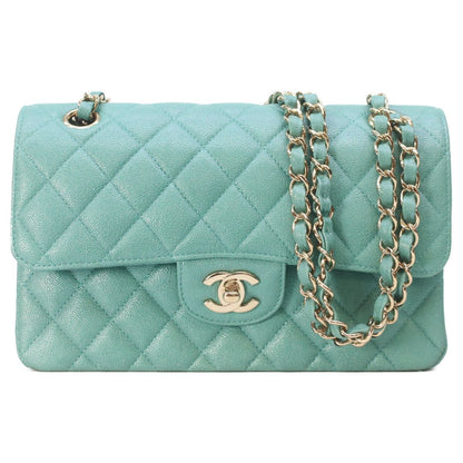 Chanel Pearl Green Caviar Gold Quilted 23 Shoulder
