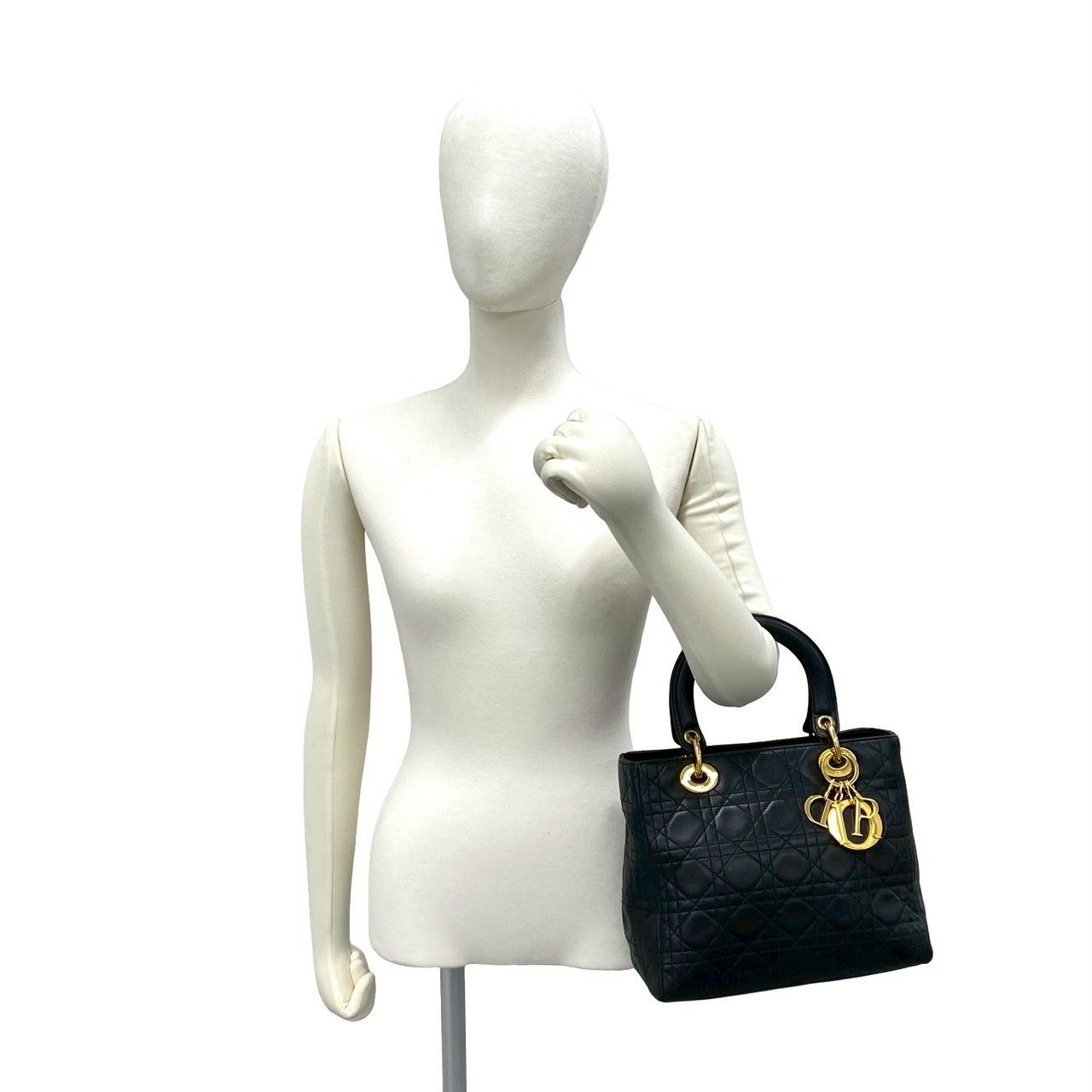 Dior Vintage Lady Cannage Lambskin Leather Handbag Black — view 2