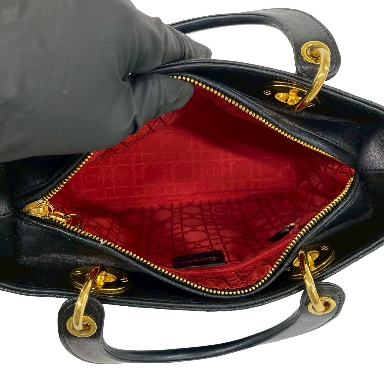 Dior Vintage Lady Cannage Lambskin Leather Handbag Black — view 9