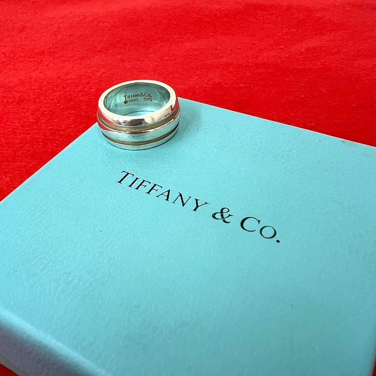 Tiffany & Co Group Double Line Ring 925 Sterling Silver 0512