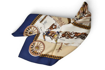 Hermes Carre 90 Scarf Winter Post L'hiver en Poste Vintage Navy White — view 2