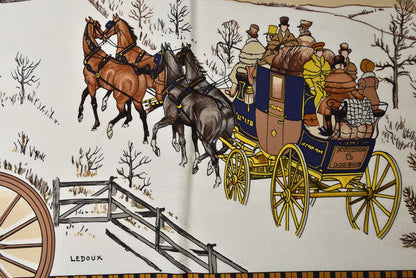Hermes Carre 90 Scarf Winter Post L'hiver en Poste Vintage Navy White — view 5