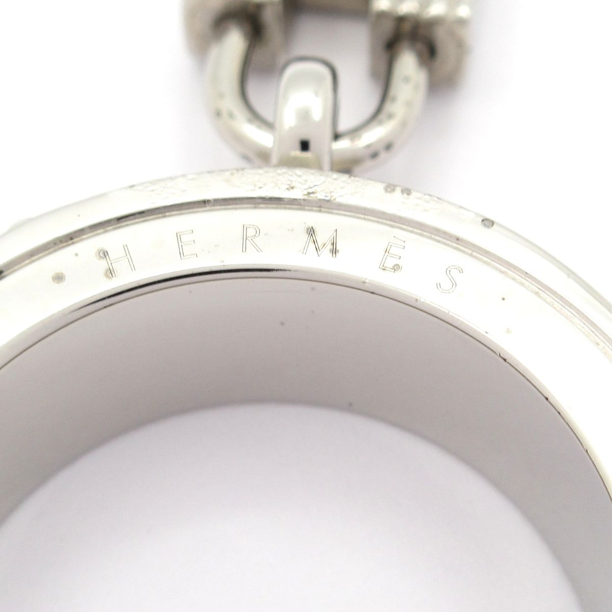 Hermes Scarf Ring Kelly Leather Orange Silver — view 3