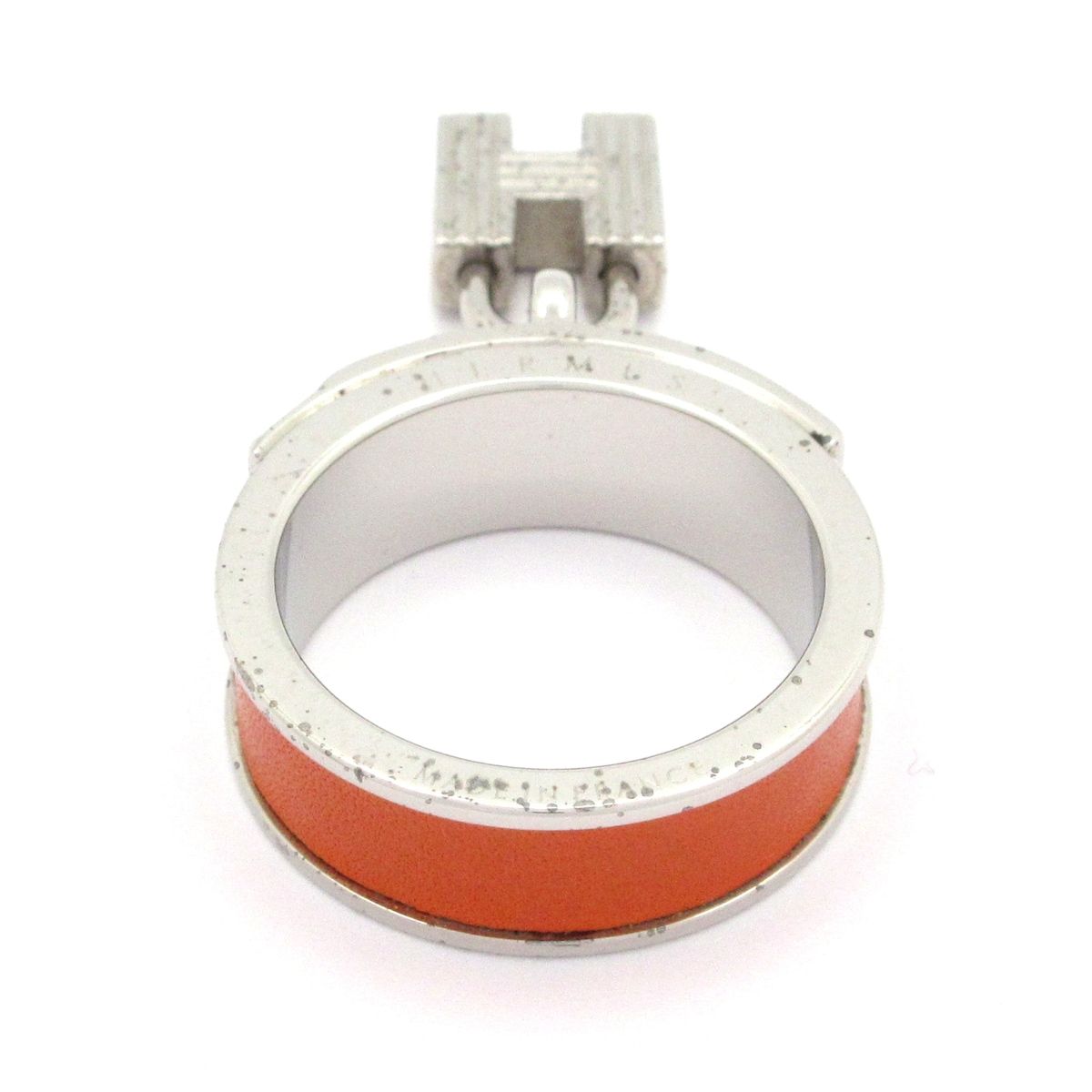 Hermes Scarf Ring Kelly Leather Orange Silver — view 2