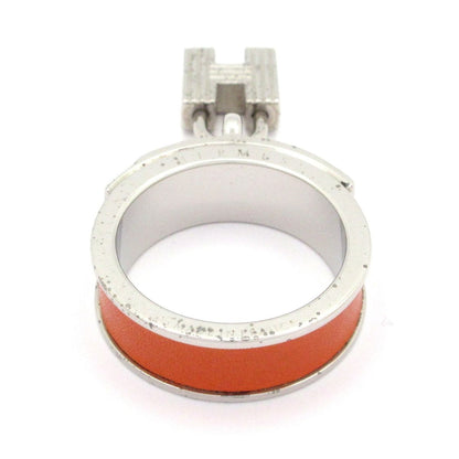 Hermes Scarf Ring Kelly Leather Orange Silver — view 2