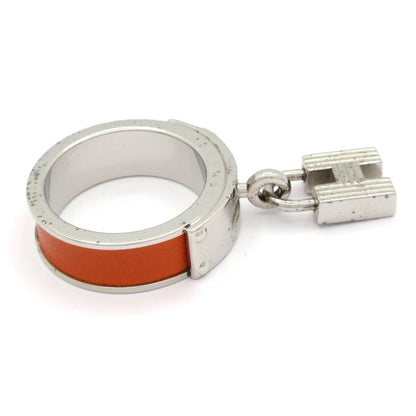 Hermes Scarf Ring Kelly Leather Orange Silver — view 4