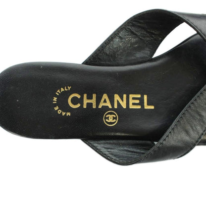 Chanel Thong Sandals Gold Logo Leather CC 36 Black — view 7