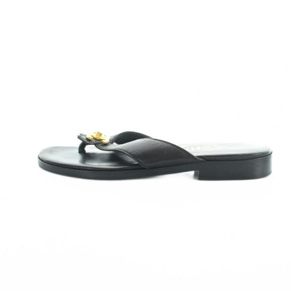 Chanel Thong Sandals Gold Logo Leather CC 36 Black — view 2