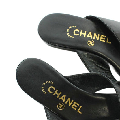Chanel Thong Sandals Gold Logo Leather CC 36 Black — view 4