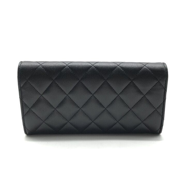 Chanel Quilted CC Logo Caviar Leather Wallet Black — view 3