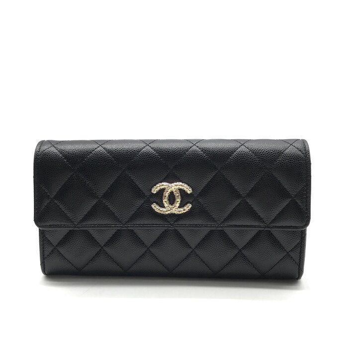 Chanel Quilted CC Logo Caviar Leather Wallet Black — view 2