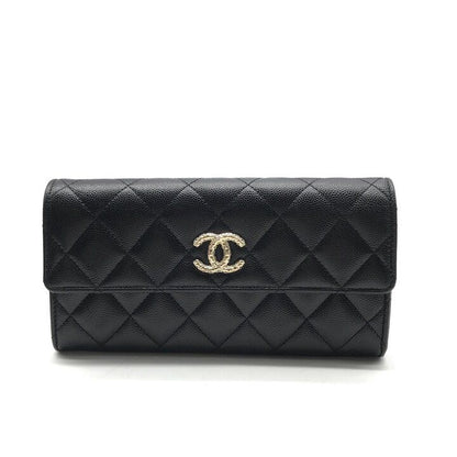 Chanel Quilted CC Logo Caviar Leather Wallet Black — view 2