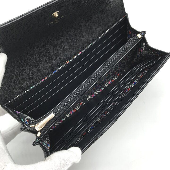 Chanel Quilted CC Logo Caviar Leather Wallet Black — view 8
