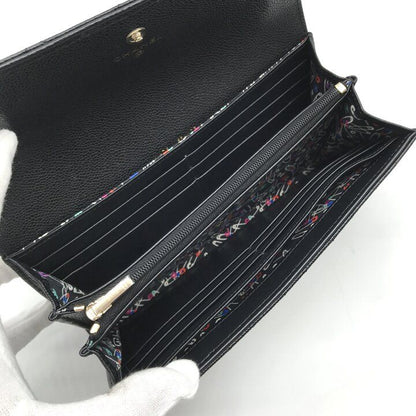 Chanel Quilted CC Logo Caviar Leather Wallet Black — view 8