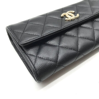 Chanel Quilted CC Logo Caviar Leather Wallet Black — view 6