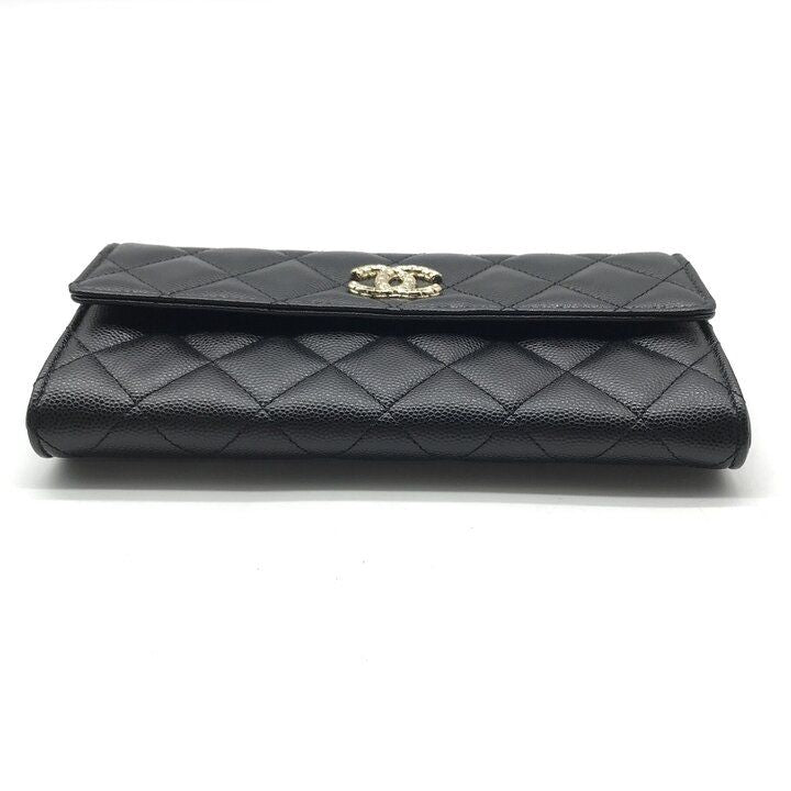Chanel Quilted CC Logo Caviar Leather Wallet Black — view 4