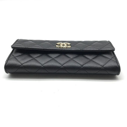 Chanel Quilted CC Logo Caviar Leather Wallet Black — view 4
