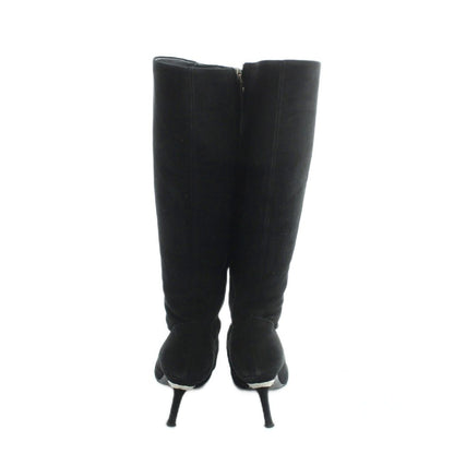 Louis Vuitton Long Boots Pointed Toe Logo Suede 35.5 Black — view 3