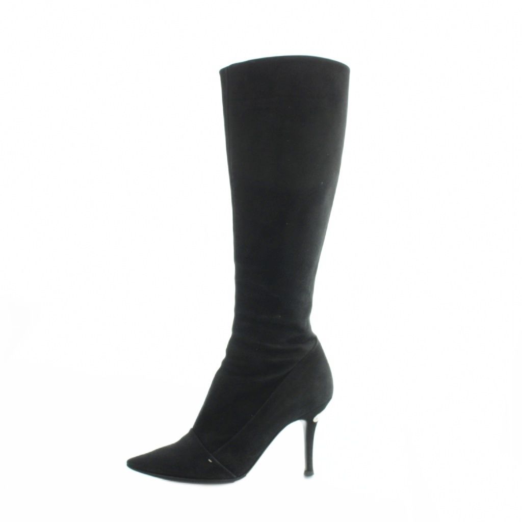 Louis Vuitton Long Boots Pointed Toe Logo Suede 35.5 Black