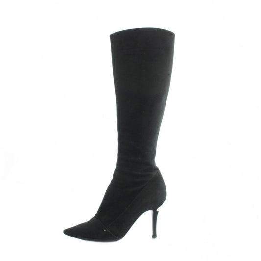 Louis Vuitton Long Boots Pointed Toe Logo Suede 35.5 Black