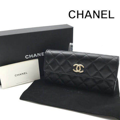 Chanel Quilted CC Logo Caviar Leather Wallet Black