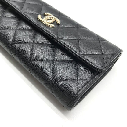 Chanel Quilted CC Logo Caviar Leather Wallet Black — view 5