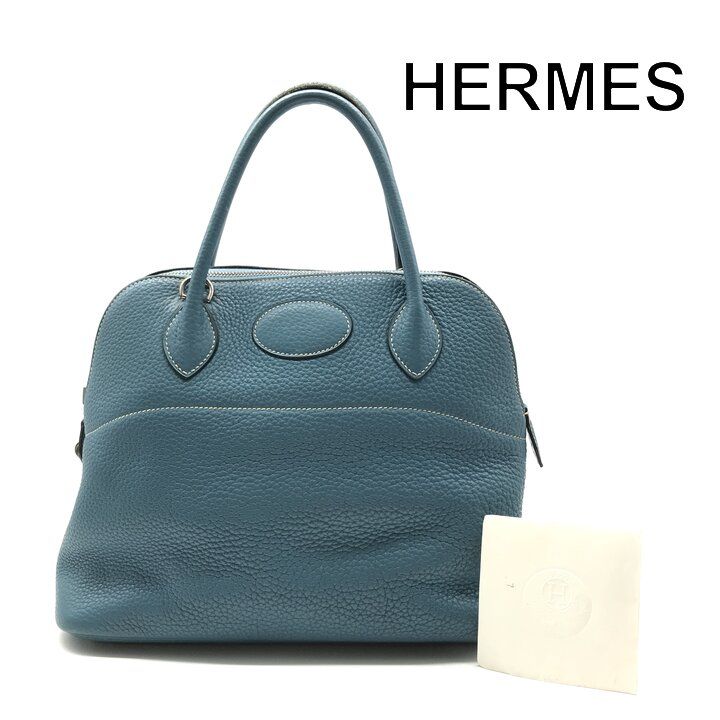 Hermes Bolide Hand Tote Blue Leather Purse