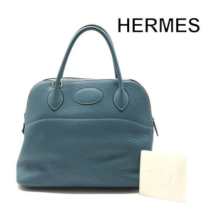 Hermes Bolide Hand Tote Blue Leather Purse